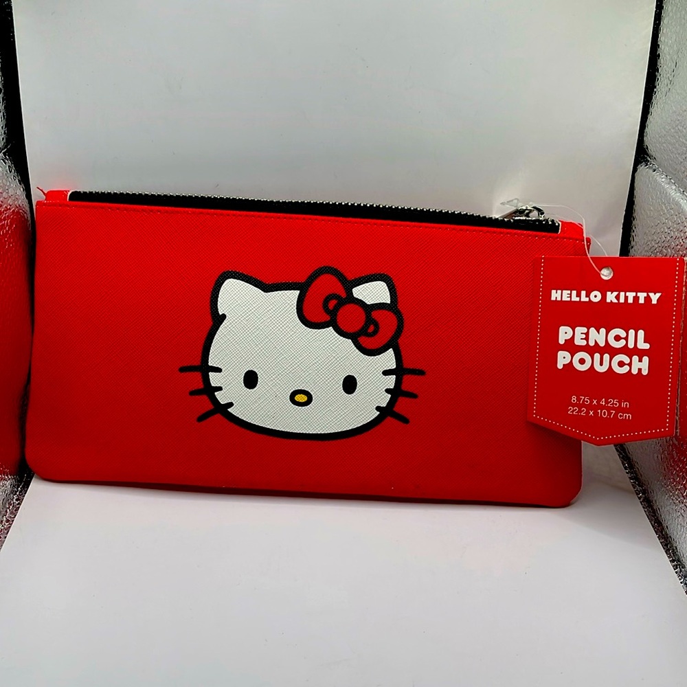 Hello Kitty Sanrio Pencil Pouch/Makeup Bag - Red Bow, Zip-Up, NEW